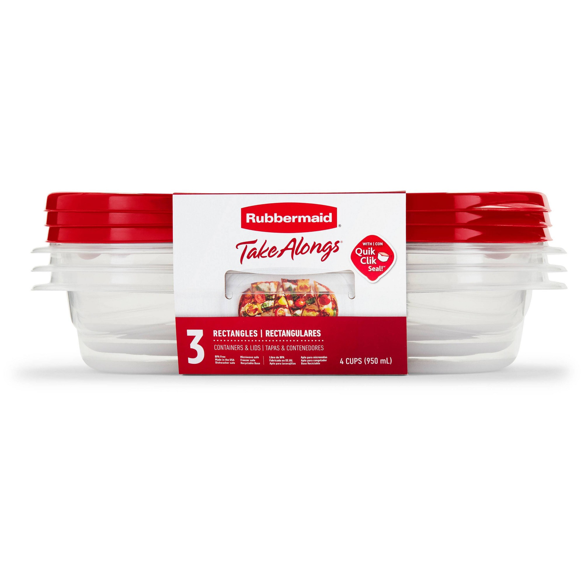 Meal Prep Containers - 3 contenitori rettangolari rossi per alimenti