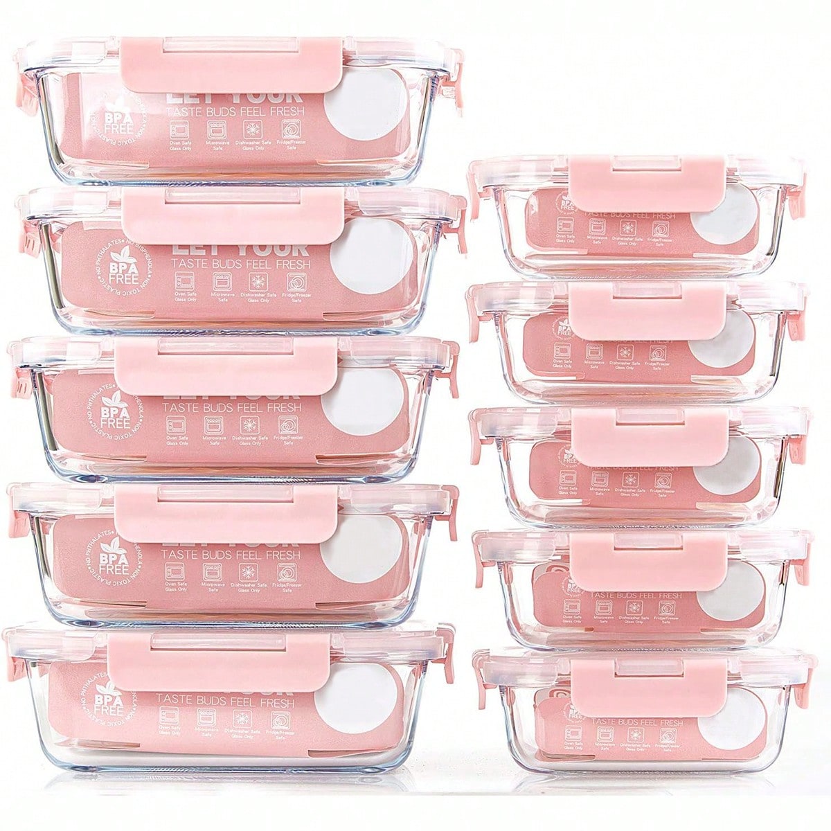 Meal Prep Containers - Confezione da 10 contenitori in vetro
